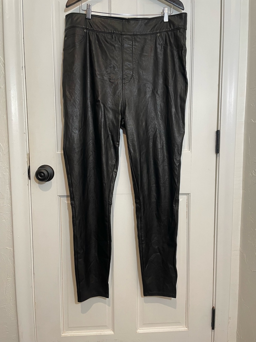 SPANX Faux Leather Leggings Black 2X Tall High Rise Pull On Skinny Plus Size